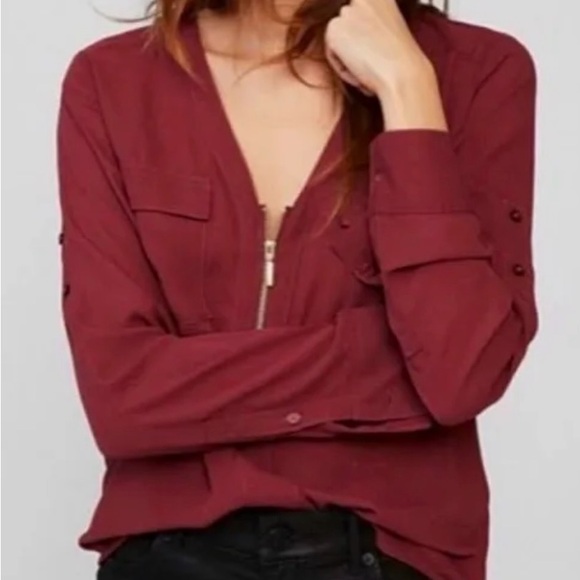 Express Blouse Long Sleeve V Neck Zip - Picture 5 of 5